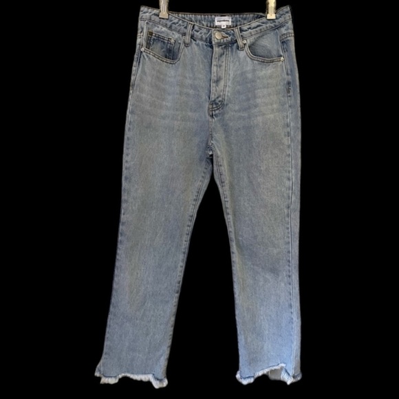 superdown Denim - SUPERDOWN Revolve Marilyn Blue Denim Jeans Raw Hem ButtonFly High Waist/Rise•30